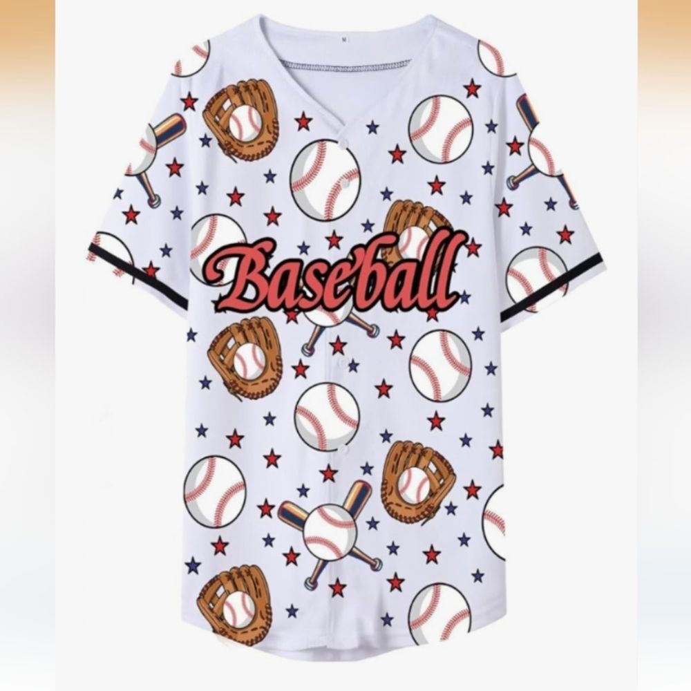 Baseball Themed Button Front Shirt Size Large NWOT P2P 23.5 In - Picture 8 of 13